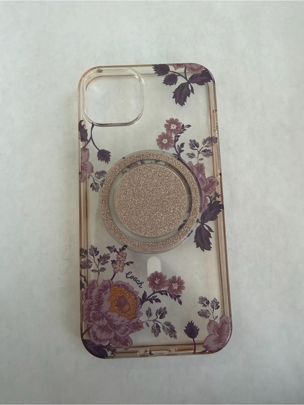 Floral Clear Phone Case with Rose Gold Ring Grip